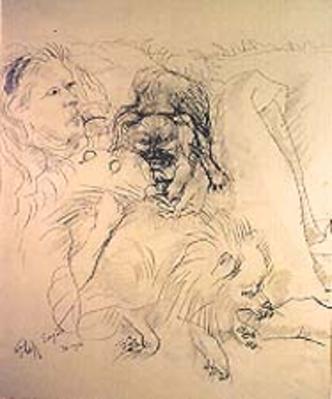 Woman and Two Dogs