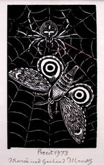 Neujahrsgruss 1973 Spinne und Schmetterling (New year's Greeting 1973 Spider and Butterfly)