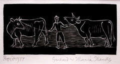 Neujahrsgruss 1977 (Bauer mit zwei Kuhen) (New Year's Greeting 1977